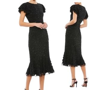 Mac Duggal Black Lace Midi Dress